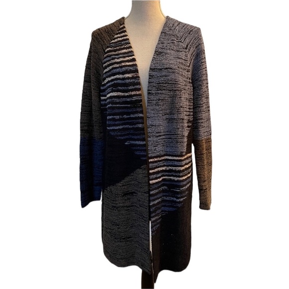 Nic and Zoe Color Block Duster Blue/Black/Brown Sz L Ret $168 - Picture 2 of 10